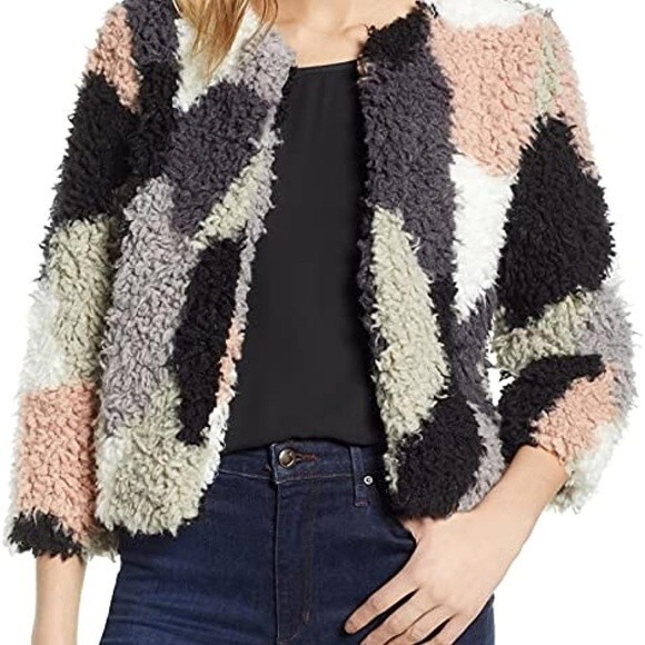 1.State Patchwork Cropped Jacket Womens Faux Fur Coat Cozy Fall Funky Jacket SZM - Picture 11 of 12